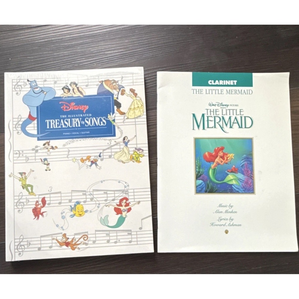 Disney Sheet Music Lot Illustrated Treasury of Songs + Little Mermaid Clarinet